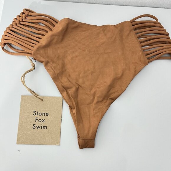Stone Fox Swim Simone Bikini Bottom With Strappy Sides Rawhide Color XS - Picture 3 of 4